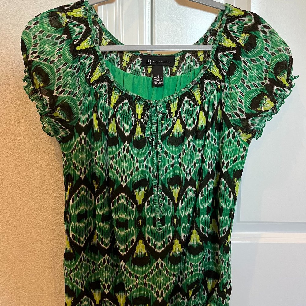 Cache Short Sleeve Patterned Blouse Size S